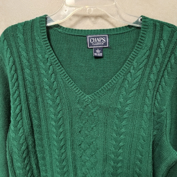 Women's Chaps Forest Green Long Sleeve Cable Knit Sweater Size Large - Picture 5 of 6